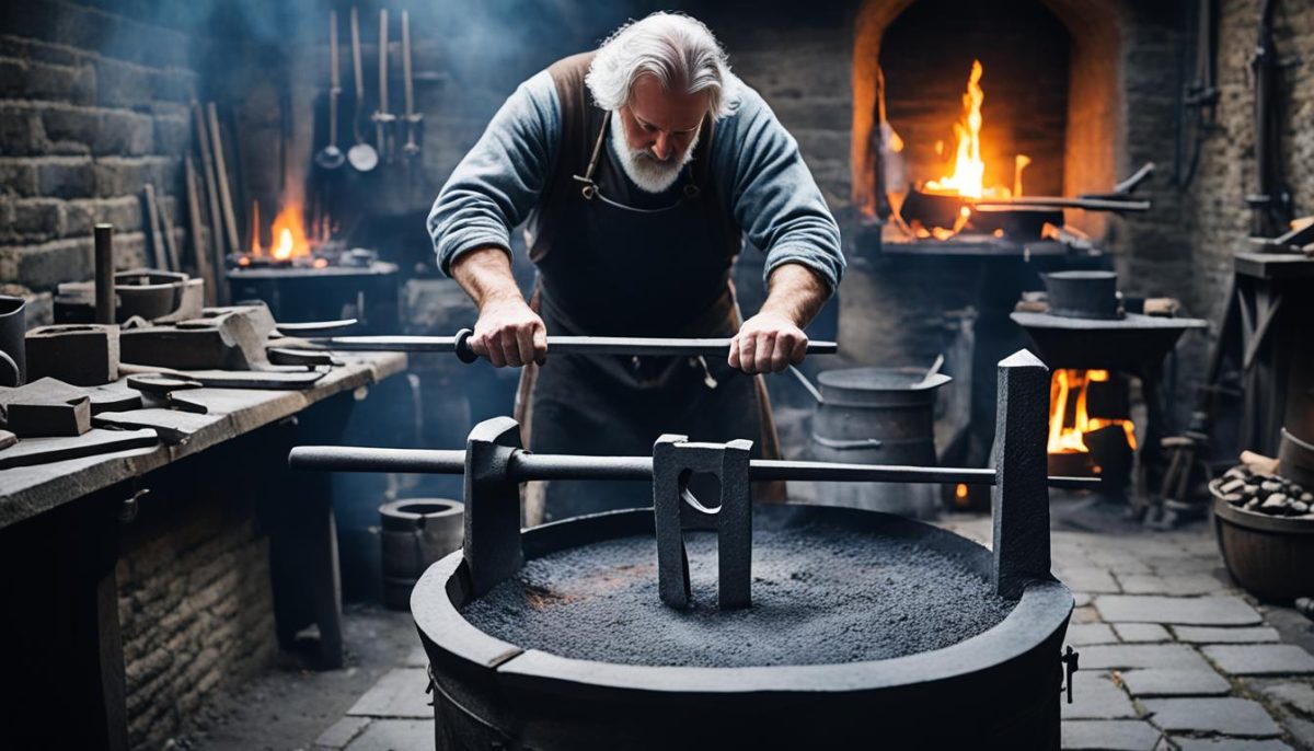 Medieval blacksmithing depicting sword-making techniques